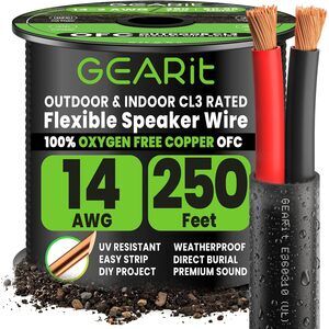 Speaker Wire 14 Gauge 250 ft UL CL3 Copper Wire, Polarity Mark OFC, 2-Conductors